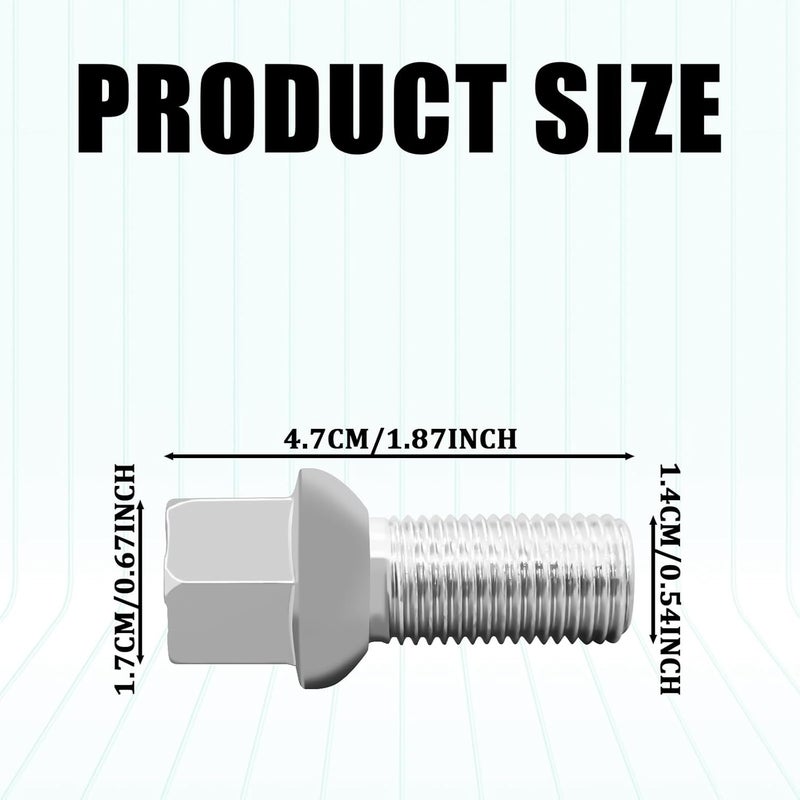 SamWinGear Wheel Bolts M14x1.5 Lug Bolts Wheel Studs WHT001812 Ball Seat Wheels Lug Bolt Alloy Steel 27mm Shank Length Chrome Replace Bolt Studs Hub Screws with Nuts for Audi Seat Skoda VW - Image 2